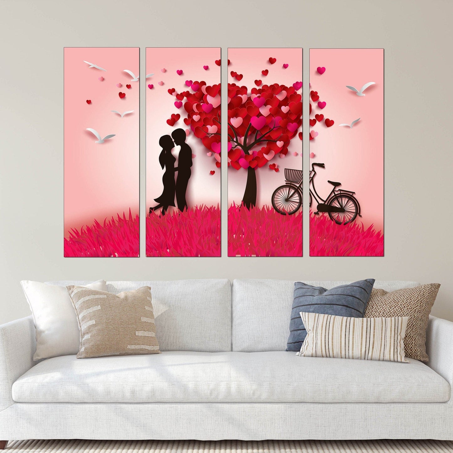 Rotes Herz Wandkunst, Liebesgemälde auf Leinwand, Valentinstagsgeschenk, Liebesbild, Herz Wanddekoration, verliebtes Paar Kunst, Roter Baum Wanddekoration