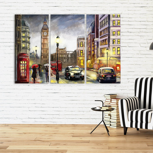 London Wandkunst Gemälde auf Leinwand, Wanddekoration für Zuhause, Big Ben Wanddekoration, Stadt Multi-Panel Wandkunst, Leinwanddruck, trendige Wandkunst