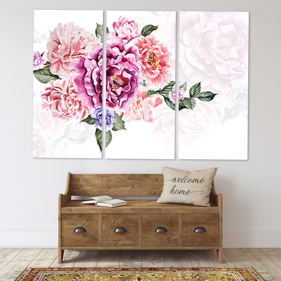 Wandkunst Boho Blumen, Botanische Gemälde, Blumen Wandkunst Gemälde auf Leinwand, Blumenstrauß Wandkunst, Boho Blumen Druck