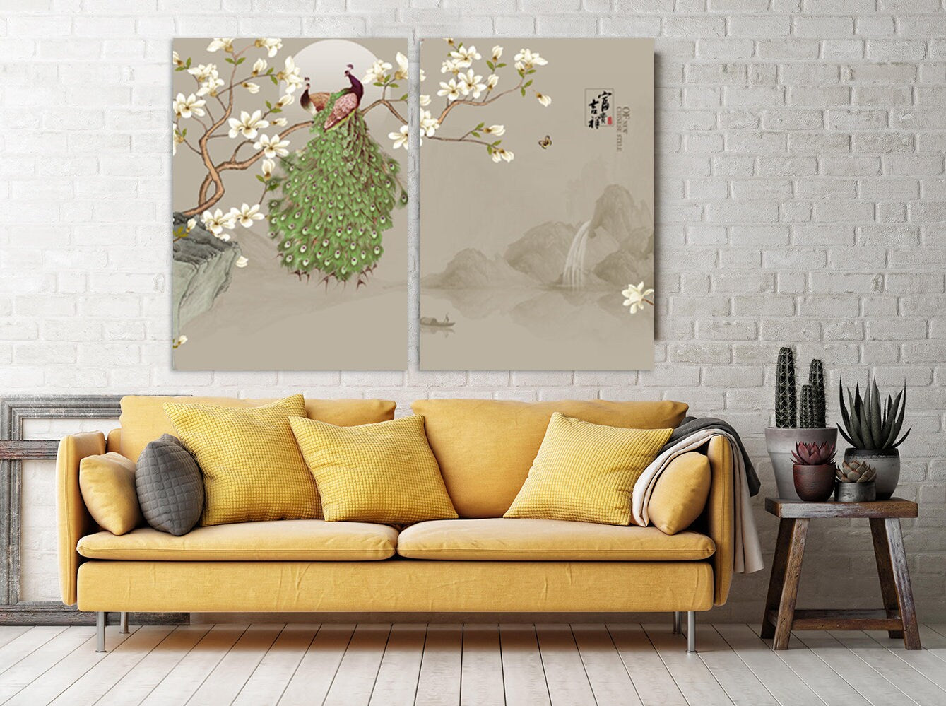 Sakura Bonsai Baum Pfau Wandkunst Sakura Blüten Florale Wandkunst japanische Wandkunst Leinwand japanische Drucke Wandkunst asiatische Wandkunst