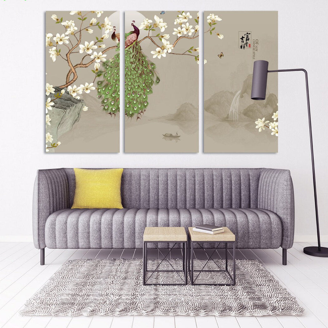 Sakura Bonsai Baum Pfau Wandkunst Sakura Blüten Florale Wandkunst japanische Wandkunst Leinwand japanische Drucke Wandkunst asiatische Wandkunst