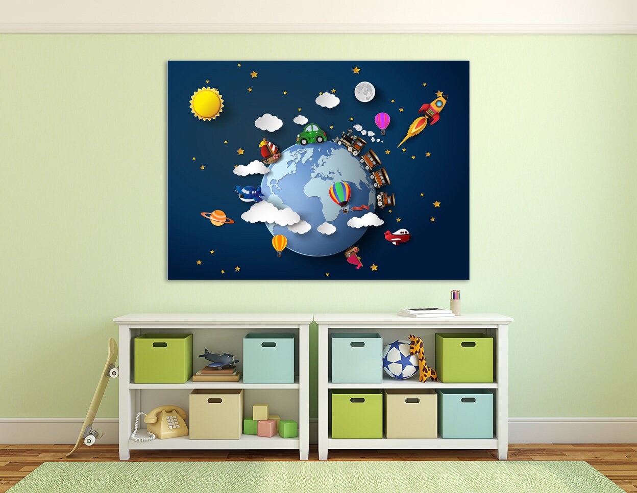 Kinderzimmer Weltraum Kinderzimmer Spielzimmer Wanddekoration Abenteuer Baby Kinder Wanddruck 3D Weltraum Kunst Leinwandbild extra groß Mehrteilige Leinwand