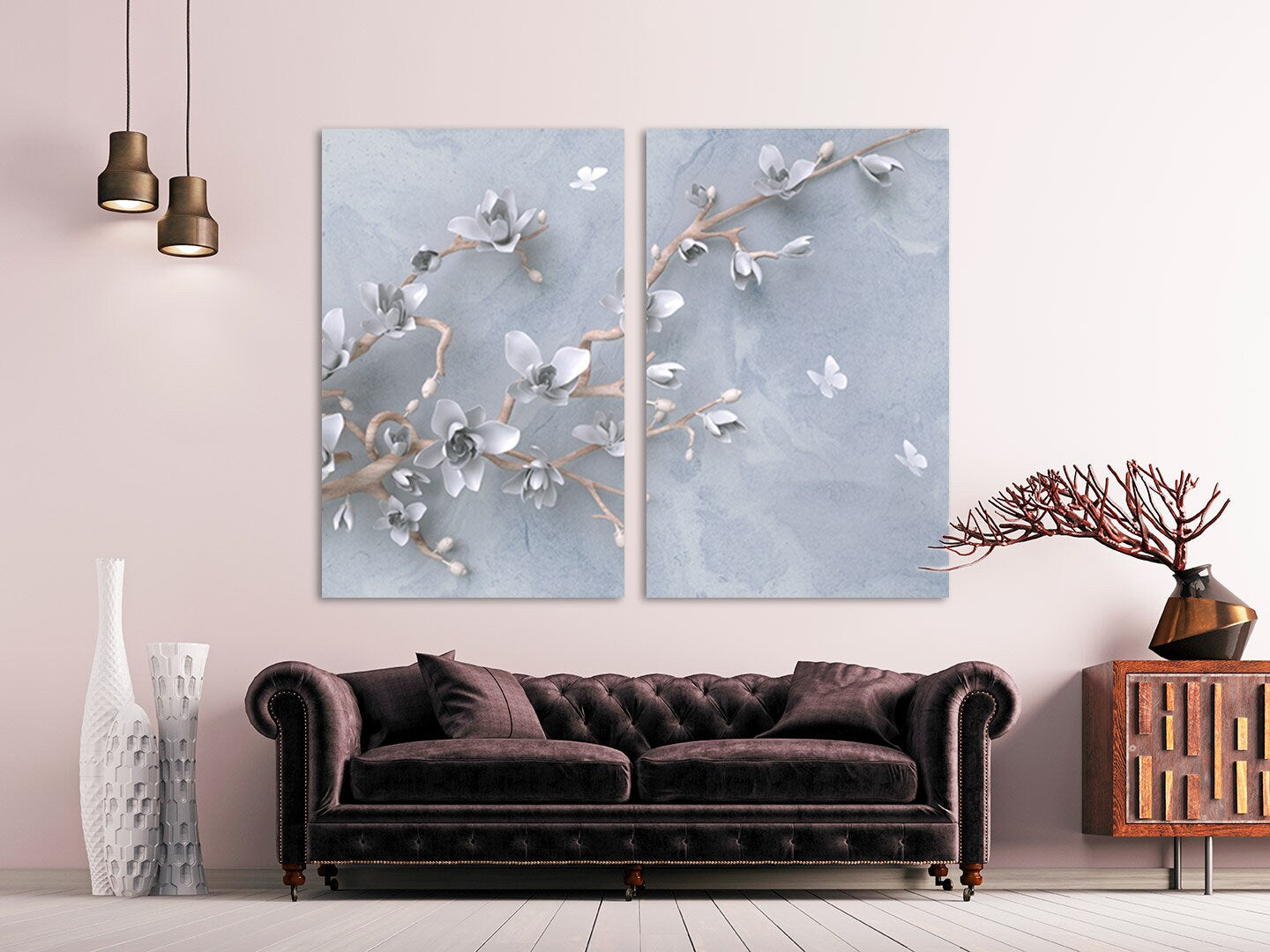 Sakura Wandkunst-Deko, Blumen-Wandkunst, Boho-Wandkunst, asiatische Wandkunst, extra große Wandkunst, florale Leinwand-Wandkunst, Boho-Raumdekor