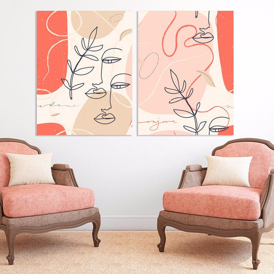 Minimalistische Linienkunst, Gesichtslinienkunst, Wanddekoration für Zuhause, Leinwandmalerei, Wohnzimmerkunst, große Wandkunst, 5-teilige Leinwand, Küchendekorwand