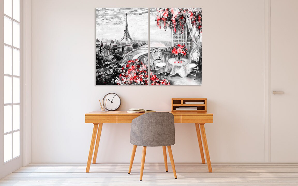 Paris Wandkunst, Eiffelturm Wandtattoo, große Leinwandkunst, schwarz-weiße Kunst, extra große Wandkunst, Leinwandwandkunst, mehrteilige Wandkunst