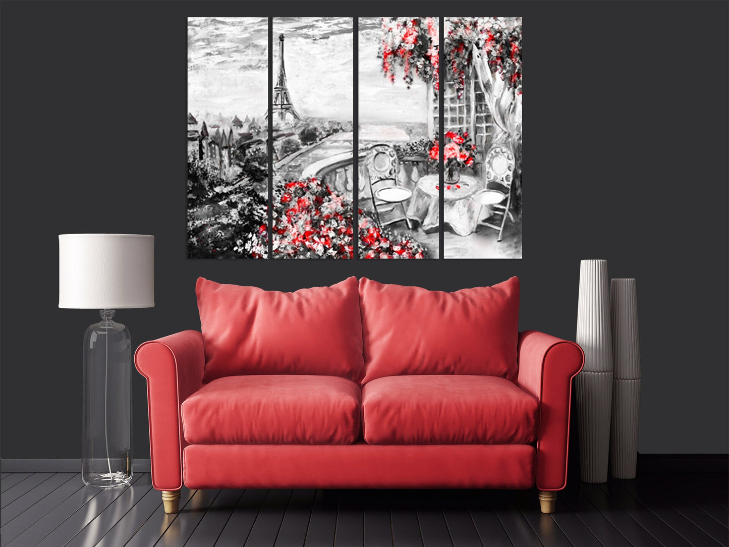 Paris Wandkunst, Eiffelturm Wandtattoo, große Leinwandkunst, schwarz-weiße Kunst, extra große Wandkunst, Leinwandwandkunst, mehrteilige Wandkunst