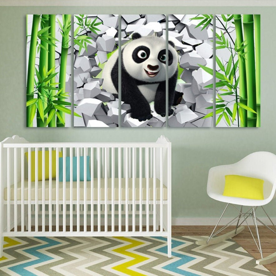 Panda Kinderzimmer Tier Leinwand Wandkunst Dschungel Kinderzimmer gerahmt Druck Spielzimmer Leinwand Gemälde Extra große Multi Panel Wandkunst