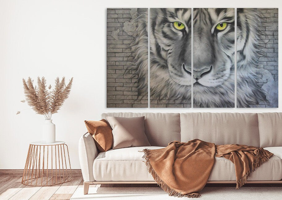 Tiger Wandkunst, druckbare Gemälde auf Leinwand, Wohndekor, Leinwandgemälde, Wohnzimmerkunst, zeitgenössische Kunst, Schwarz-Weiß-Kunst