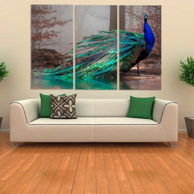 Pfau Wandkunst Gemälde auf Leinwand, tropische Wandkunst, Vogel Wandkunst Home Wanddekoration Leinwandgemälde helle Wandkunst extra große Wandkunst