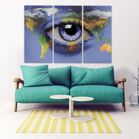 Blaues Auge Gemälde Weltkarte Wandkunst Home Wand Dekor Leinwand Gemälde extra große Wandkunst Weltkarte der Welt Wandkunst