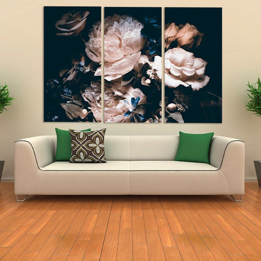 Blumen Wandkunst Gemälde auf Leinwand, Pfingstrosen Wandkunst, Wohnwanddekor, Leinwandgemälde, Wandkunst Boho Blumen, Blumen Leinwand