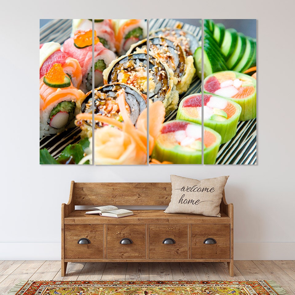 Sushi-Wandkunst, Küchenwanddekor, Küchenwandkunst, Küchenleinwand, extragroße Wandkunst, mehrteilige Wandkunst, Leinwandwandkunst