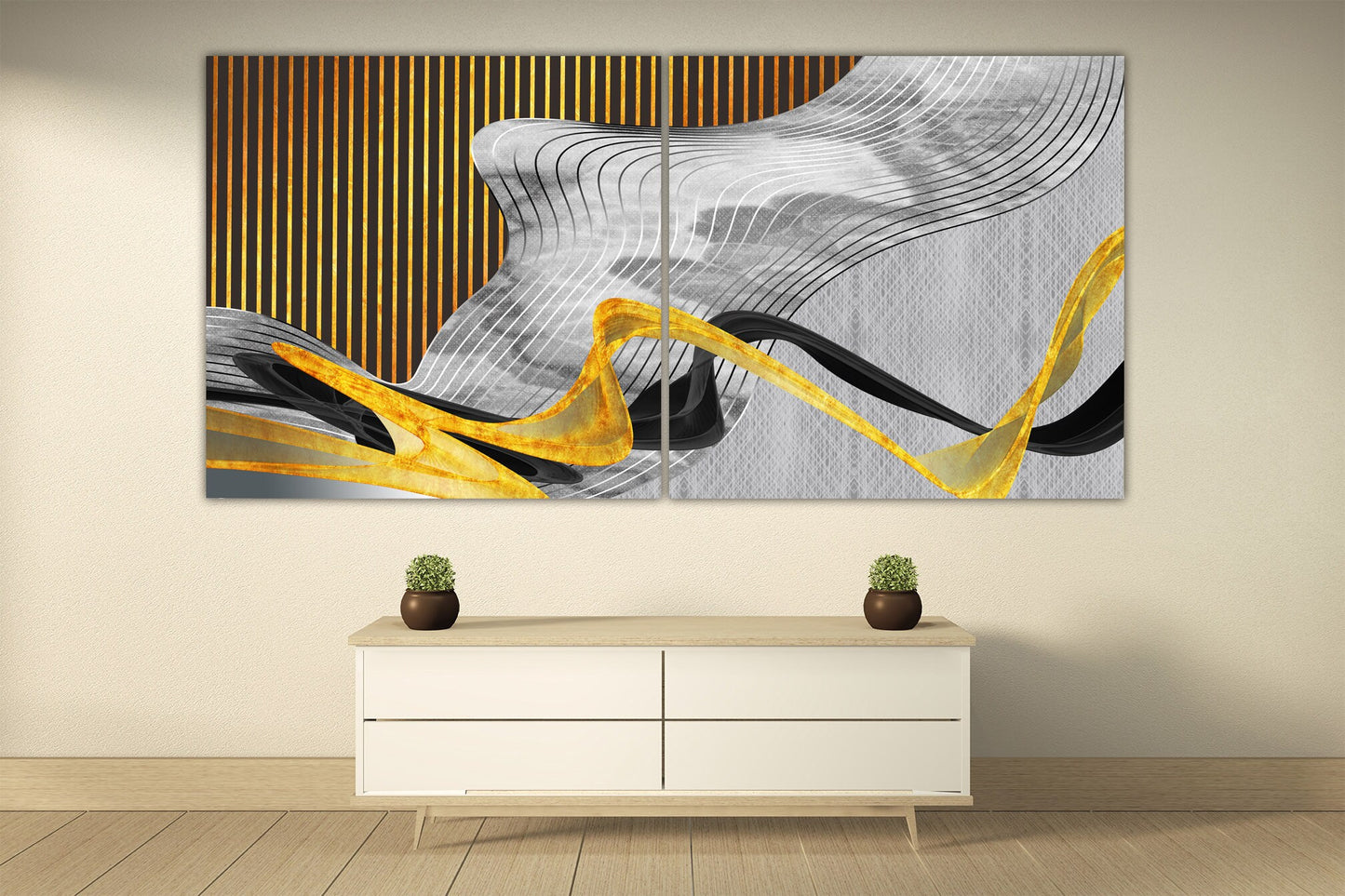 Grau-Gold-Kunst, abstrakter Kunstdruck, moderne abstrakte Kunst, mehrteilige Leinwand, abstrakte Wandkunst, abstraktes Gemälde, extragroße Wandkunst