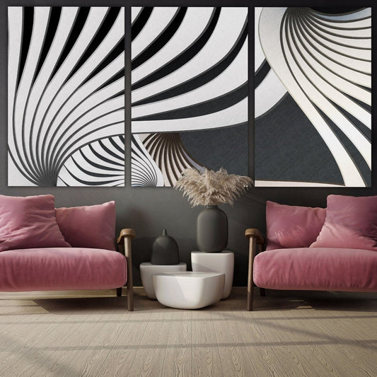 Schwarz-Weiß-Kunst Moderne abstrakte Kunst Mehrteilige Leinwand-Wanddekoration Abstrakte Wandkunst Abstraktes Gemälde Extra große Wandkunst