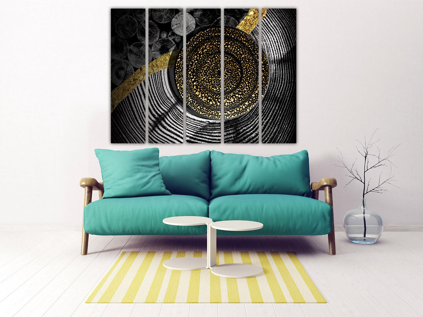 Schwarz-goldene abstrakte Wandkunst-Sets von 4 abstrakten Wandkunstgemälden auf Leinwand, Wohnwanddekor, Leinwandgemälde, moderne abstrakte Kunst
