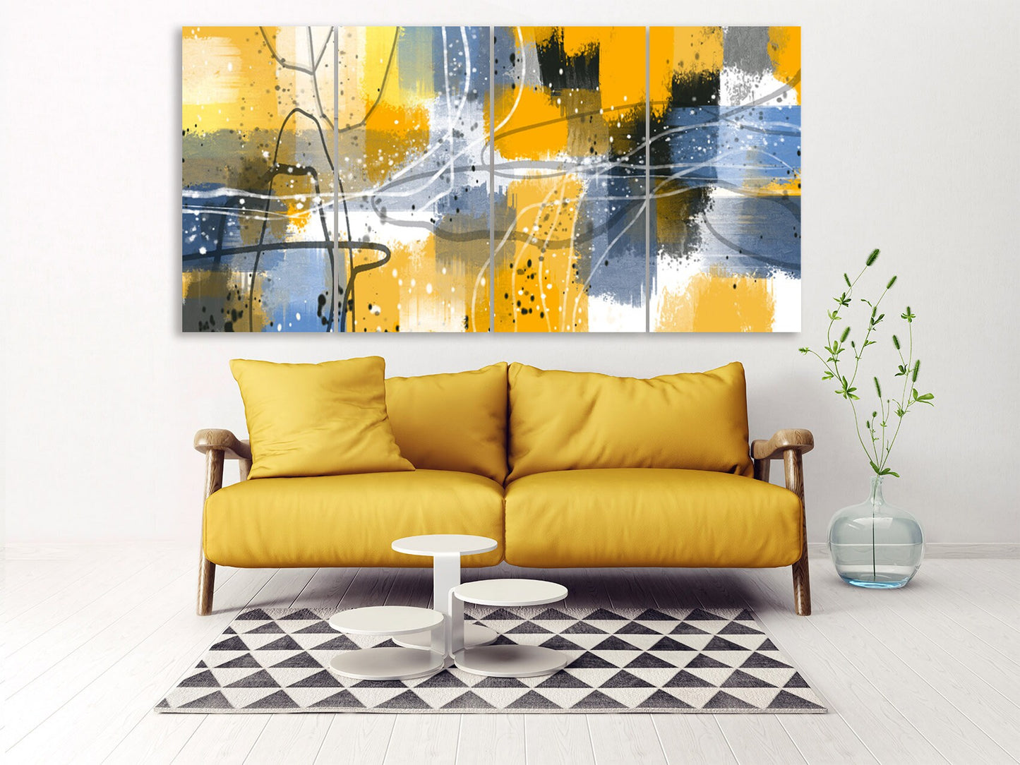 Blaue und gelbe Regenbogen-Clipart Große Wandkunst gerahmt abstrakt Moderne abstrakte Kunst Mehrteilige Leinwand Abstrakte Wandkunst Abstrakte Malerei