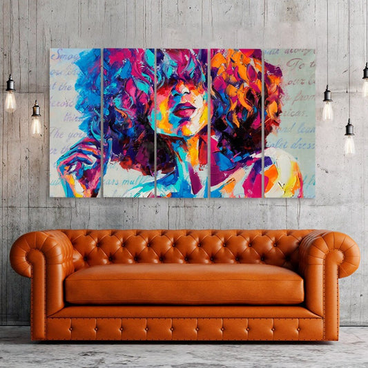 Trendy Schwarze Afrofrau Afroamerikanerin helle Wandkunst Multi Panel extra großes Leinwandbild