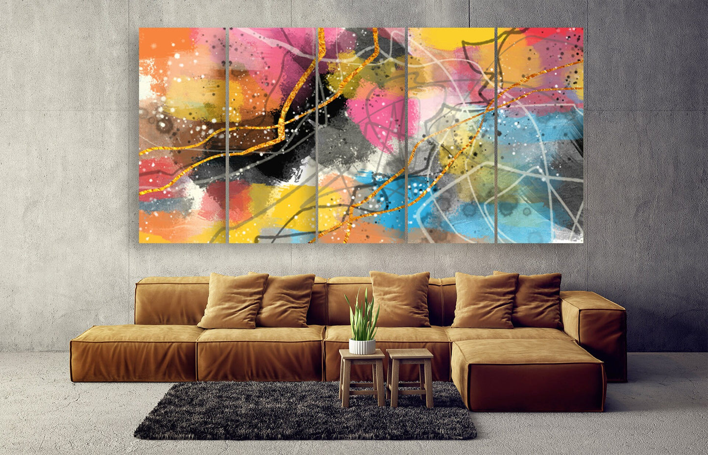 Blaue und gelbe Regenbogen-Clipart Große Wandkunst gerahmt abstrakt Moderne abstrakte Kunst Mehrteilige Leinwand Abstrakte Wandkunst Abstrakte Malerei