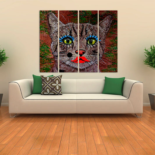 Verrücktes Katzen-Makeup-Ölgemälde, Haustierportrait, Wandkunst, Bauernhaus, Tier-Wanddekoration, Kinderzimmer, extra großes mehrteiliges Leinwandbild