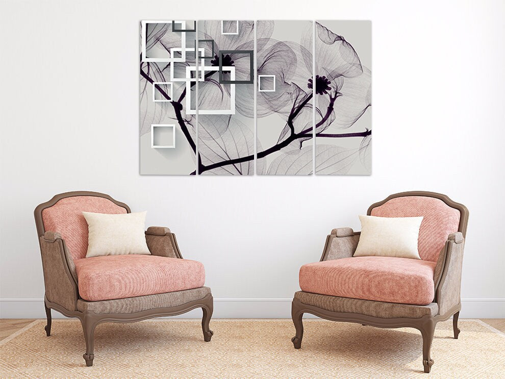 Schwarz-weiße Kunst Blumen Wandkunst Gemälde auf Leinwand, Wohnwanddekoration, Leinwandgemälde, Bauernhaus Wanddekoration, Wohnzimmerkunst