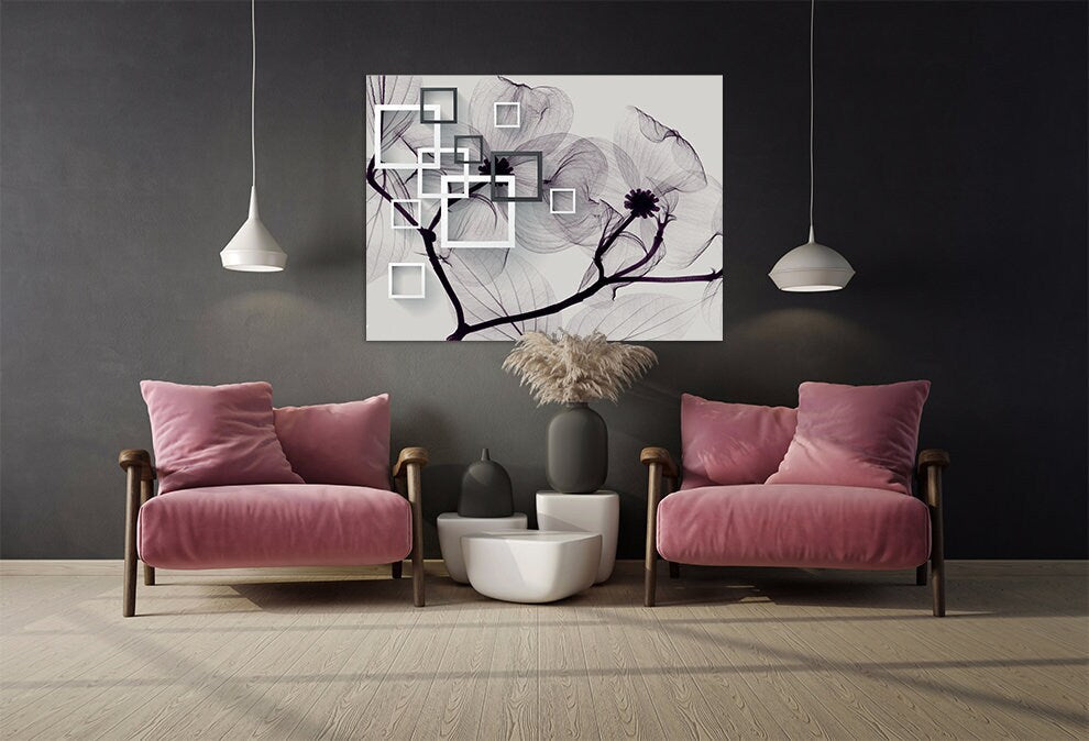 Schwarz-weiße Kunst Blumen Wandkunst Gemälde auf Leinwand, Wohnwanddekoration, Leinwandgemälde, Bauernhaus Wanddekoration, Wohnzimmerkunst