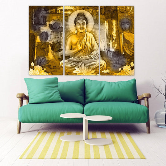 Buddha-Dekor, Wandkunst, indische Gemälde auf Leinwand, religiöse extra große Mehrteiler-Wandkunst, Geschenk zur Wohnungserwärmung