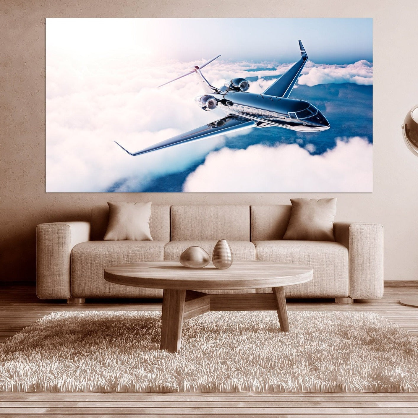 Personalisiertes Flugzeug Wandkunst Wolken Gemälde extra groß Multi Panel hell himmelblau Wandkunst Meer Schlafzimmer Küche Wanddekoration Geschenk zur Wohnungserwärmung