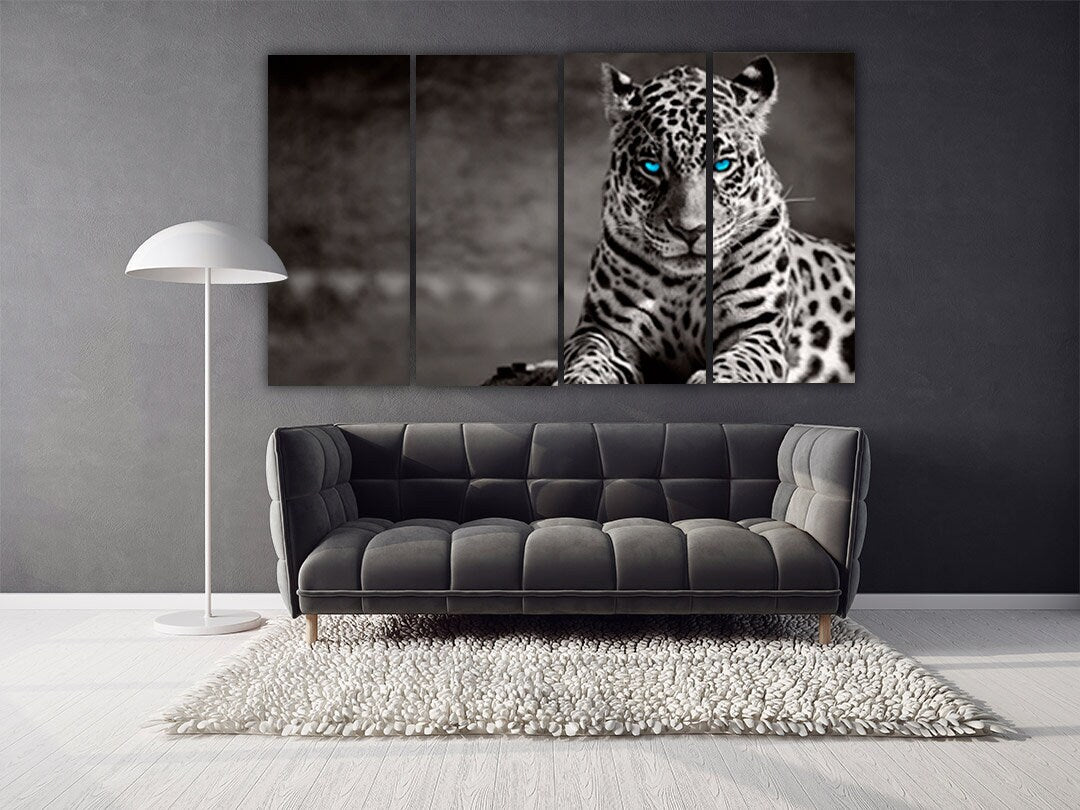 Leopardendruck, Wanddekoration auf Leinwand, zeitgenössisches Schwarz-Weiß-Wildtier für Schlafzimmer, Wohnzimmer, Küche, Wandkunst
