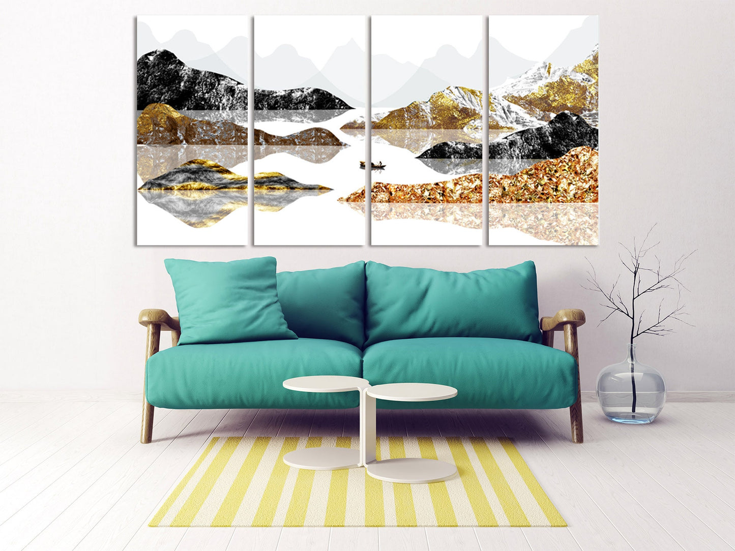 Goldene Berge Wandkunst Gemälde auf Leinwand Seine Fluss Kunst Wandbilder Berge Natur Druck Home Wand Dekor ruhige horizontale Kunst