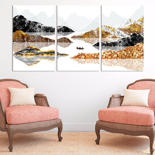 Goldene Berge Wandkunst Gemälde auf Leinwand Seine Fluss Kunst Wandbilder Berge Natur Druck Home Wand Dekor ruhige horizontale Kunst