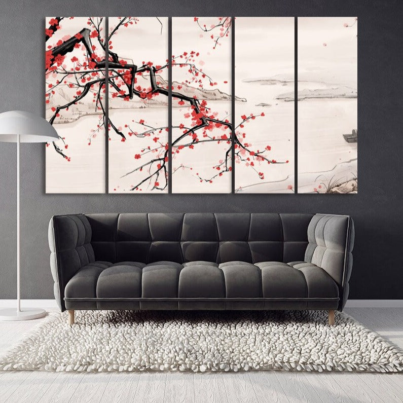 Sakura Bonsai Baum Sakura Blüten Florale Wanddekoration asiatische japanische Drucke Wandkunst Leinwand riesige Wandkunst