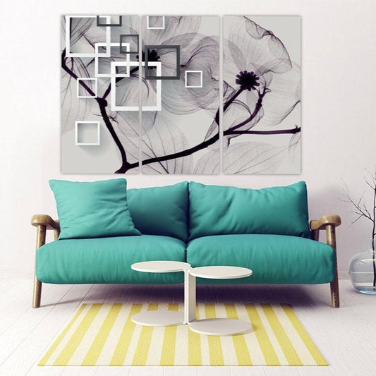 Schwarz-weiße Kunst Blumen Wandkunst Gemälde auf Leinwand, Wohnwanddekoration, Leinwandgemälde, Bauernhaus Wanddekoration, Wohnzimmerkunst