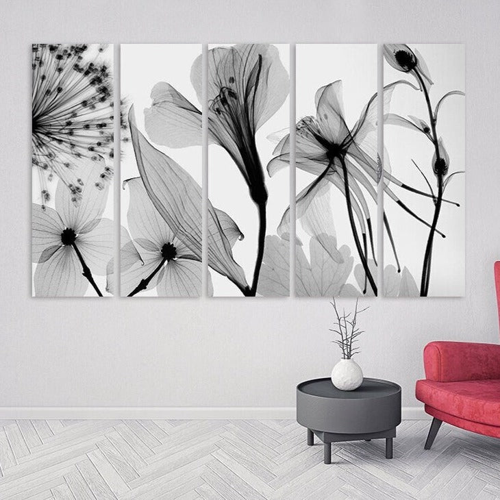 Blumen-Wandbilder auf Leinwand, Wanddekoration für Zuhause, Leinwandgemälde, Schwarz-Weiß-Kunst, botanische Gemälde, extra große Wandkunst