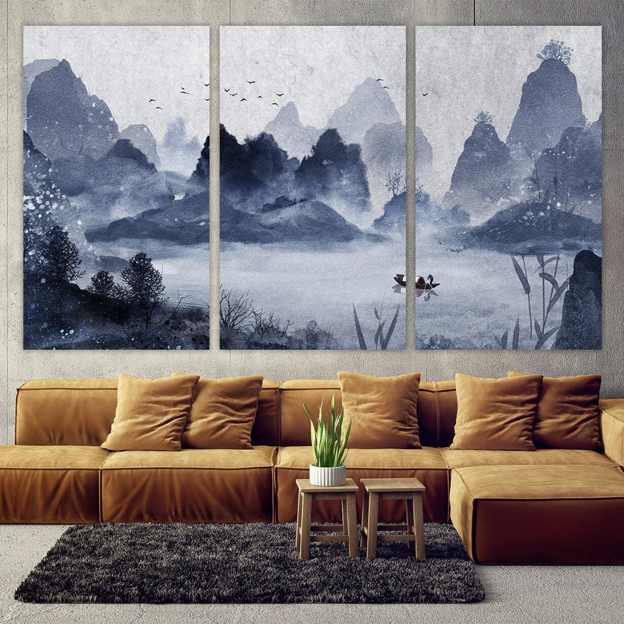 Blue Ridge Mountains Wandkunst Gemälde auf Leinwand Seine Fluss Kunst Wandbilder Berge Natur Druck Home Wand Dekor ruhige horizontale Kunst