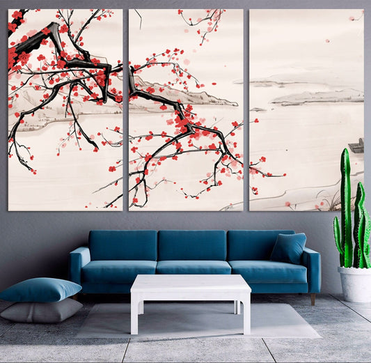 Sakura Bonsai Baum Sakura Blüten Florale Wanddekoration asiatische japanische Drucke Wandkunst Leinwand riesige Wandkunst
