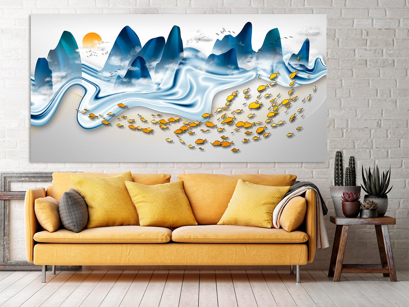 Goldfisch Druck Gapanese Wandkunst Berg Wandtattoa Blue Ridge Mountains Line Art Wanddruck Modernes abstraktes Leinwandgemälde