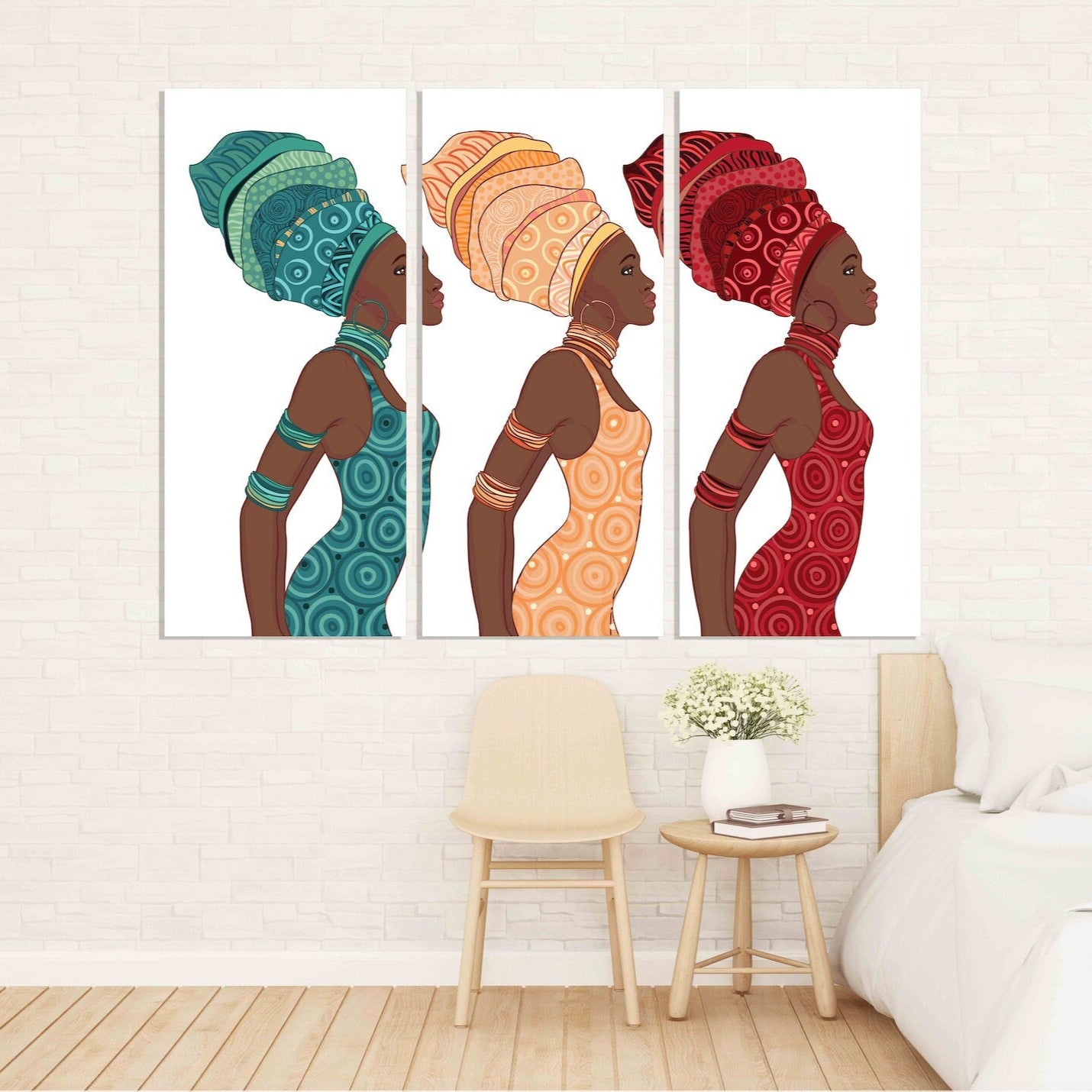 Afrikanische Leinwandkunst, afroamerikanische helle Wandkunst, Mehrteiliges extra großes Leinwandbild, Afro-Frau, trendige Wandkunst