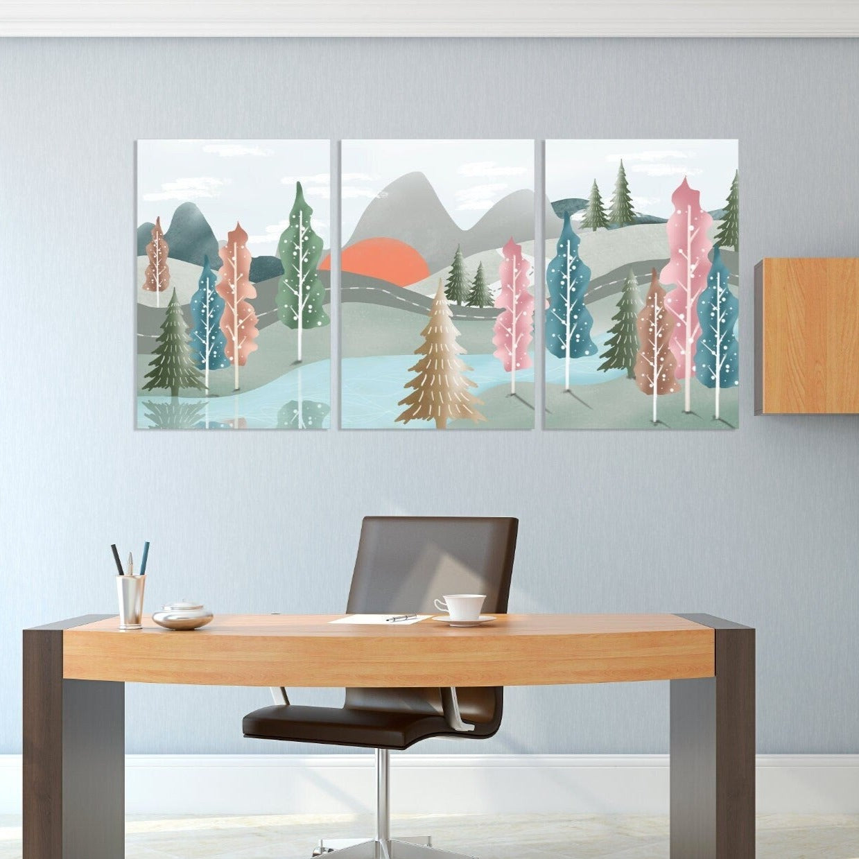 Waldgrünes Leinwandgemälde, Heimwanddekoration, 3-teiliges Rahmenbild, weiße Birkenwald-Wandkunst, mehrteilige Leinwand