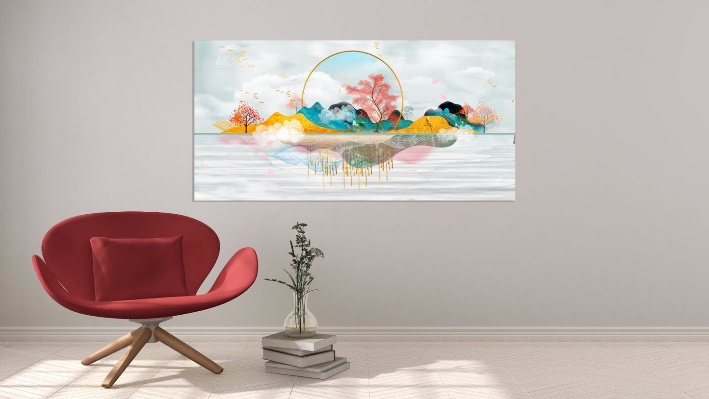 Sakura Blüten Japanische Wandkunst Leinwandgemälde Home Wanddekoration 3-teiliger Rahmen Leinwand Felsen und Berge Asiatische Wandkunst