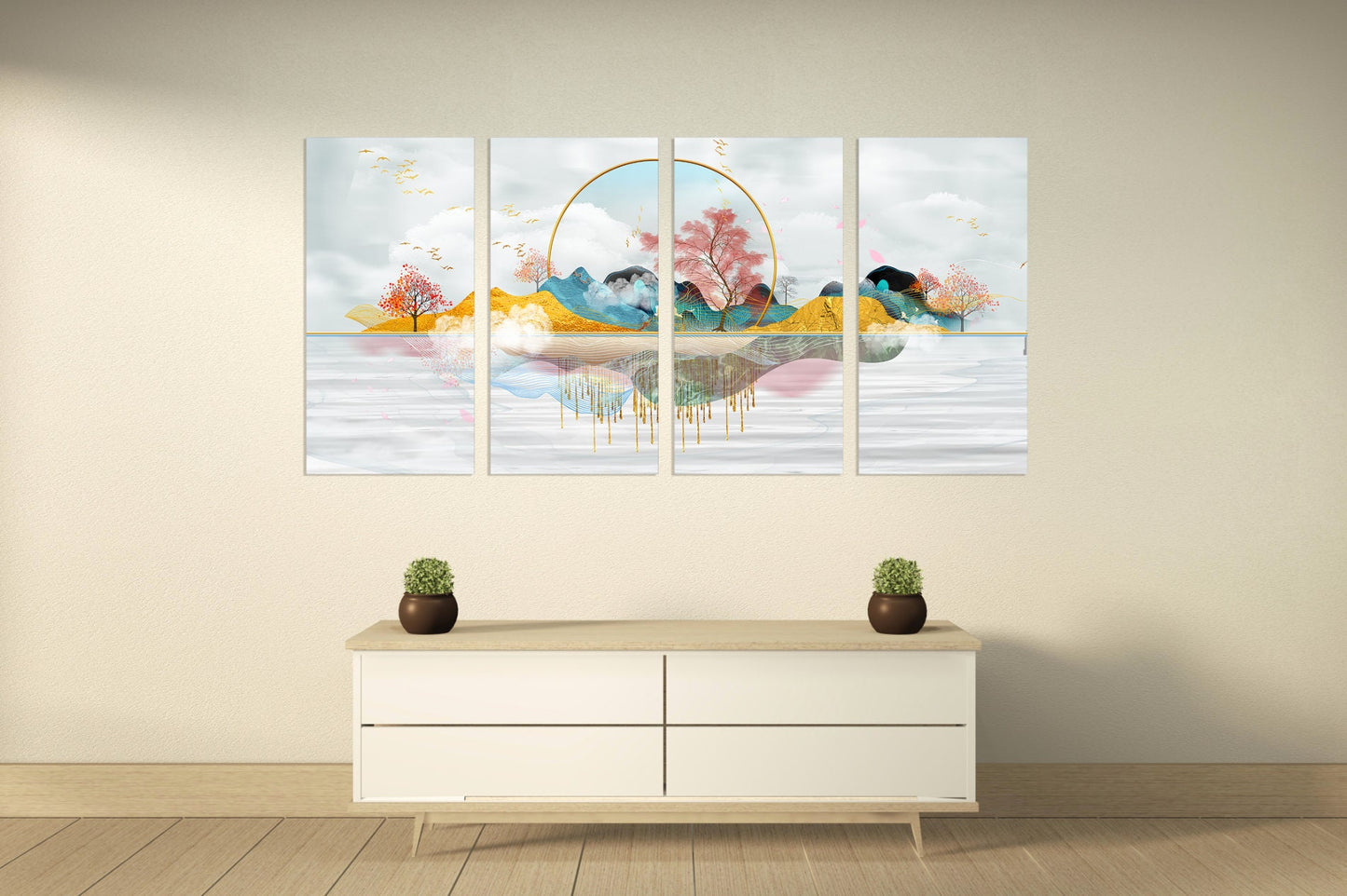 Sakura Blüten Japanische Wandkunst Leinwandgemälde Home Wanddekoration 3-teiliger Rahmen Leinwand Felsen und Berge Asiatische Wandkunst
