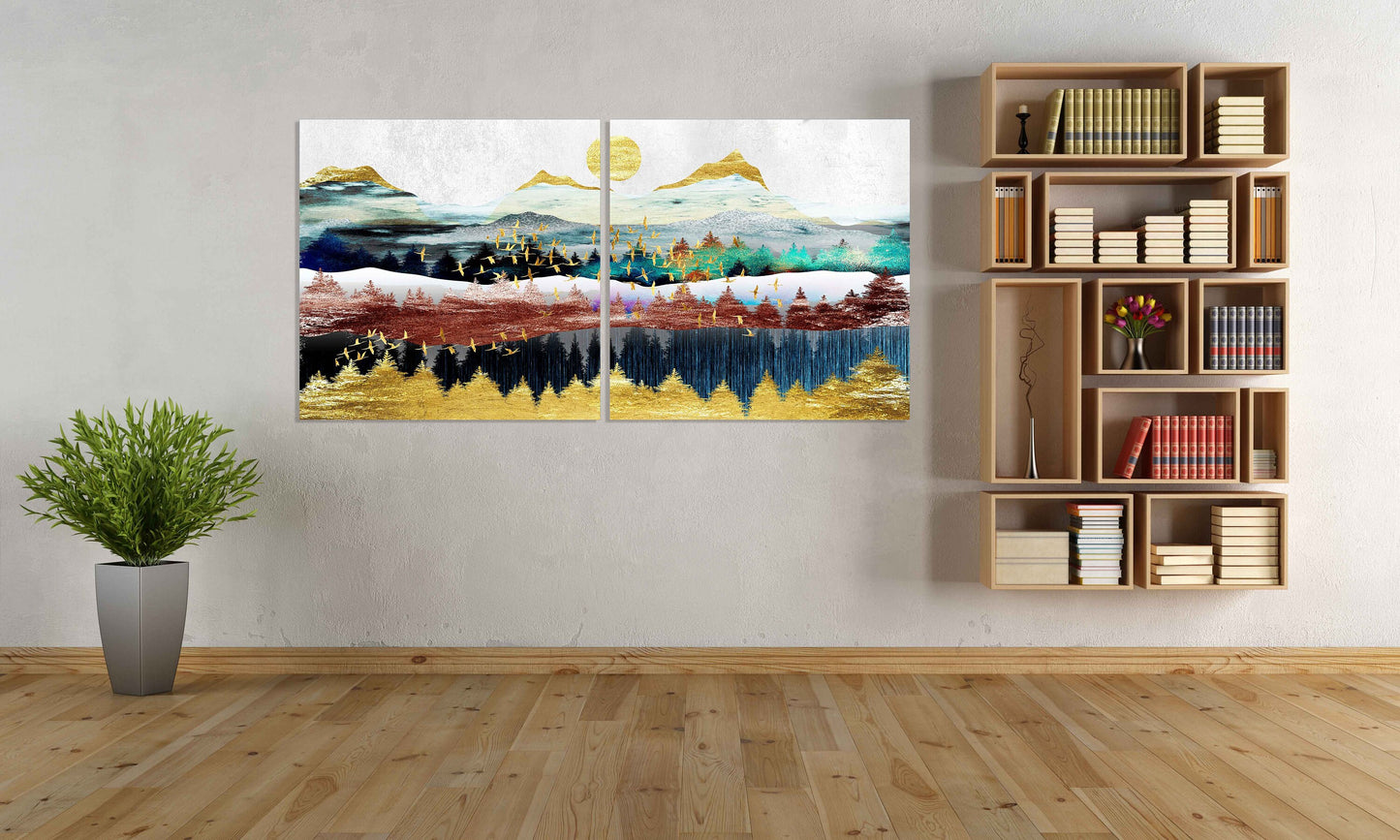 Gerahmte Wandkunst Berge Leinwandgemälde Home Wanddekoration Felsen und Berge 3-teiliger Rahmen Leinwand Goldene Sonne Berge Poster