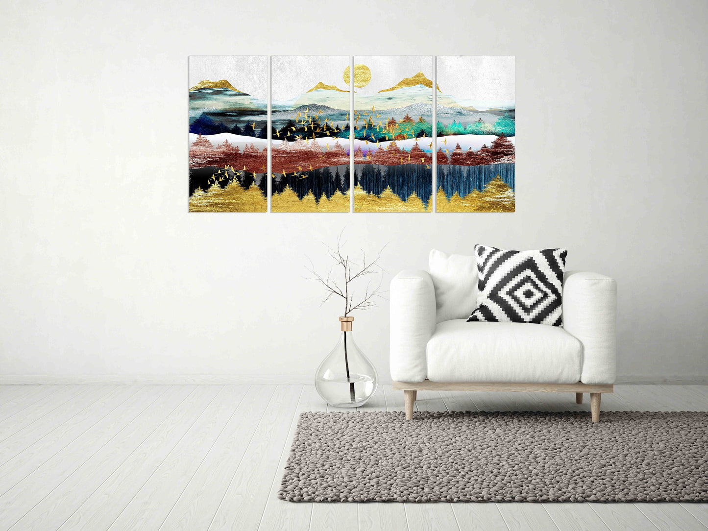 Gerahmte Wandkunst Berge Leinwandgemälde Home Wanddekoration Felsen und Berge 3-teiliger Rahmen Leinwand Goldene Sonne Berge Poster