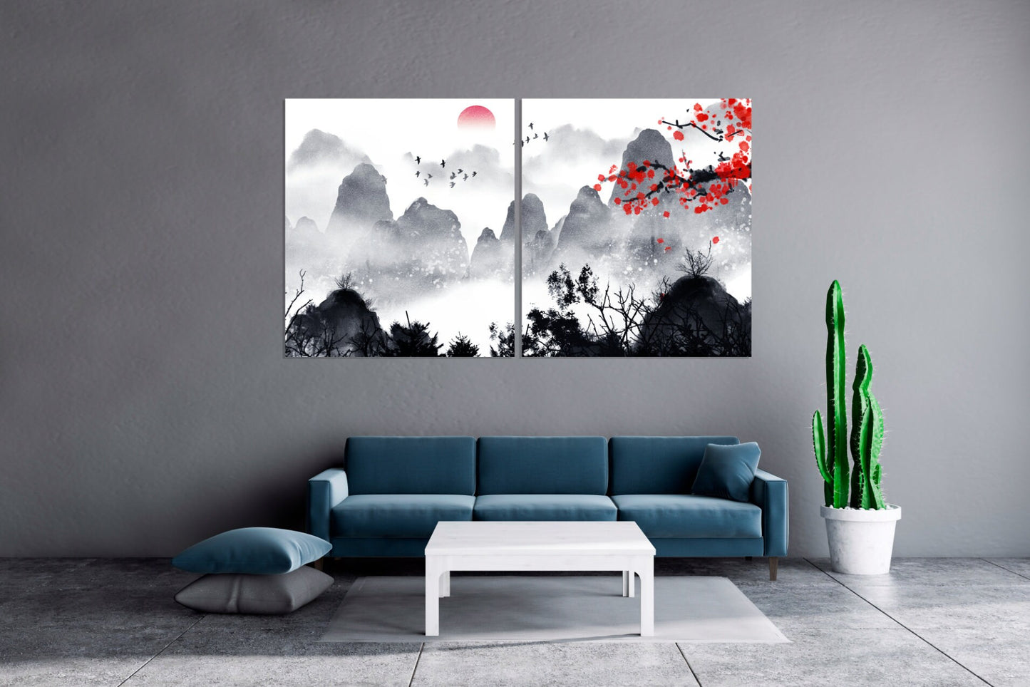 Sakura-Blüten im Freien Berge Wandkunst Home Wanddekoration Felsen und Berge 3-teiliger Rahmen Leinwand Berge Poster