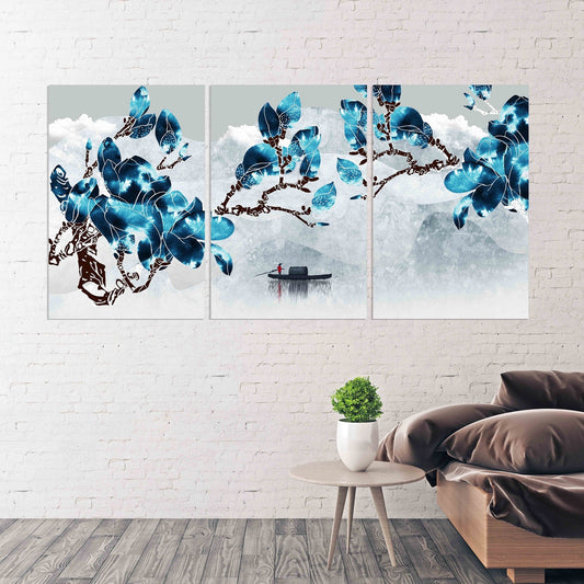 Blumen Wandpaneel Sakura Blüten Japanische Wandkunst Leinwandgemälde Home Wanddekoration 3-teiliger Rahmen Leinwand Asiatische Wandkunst