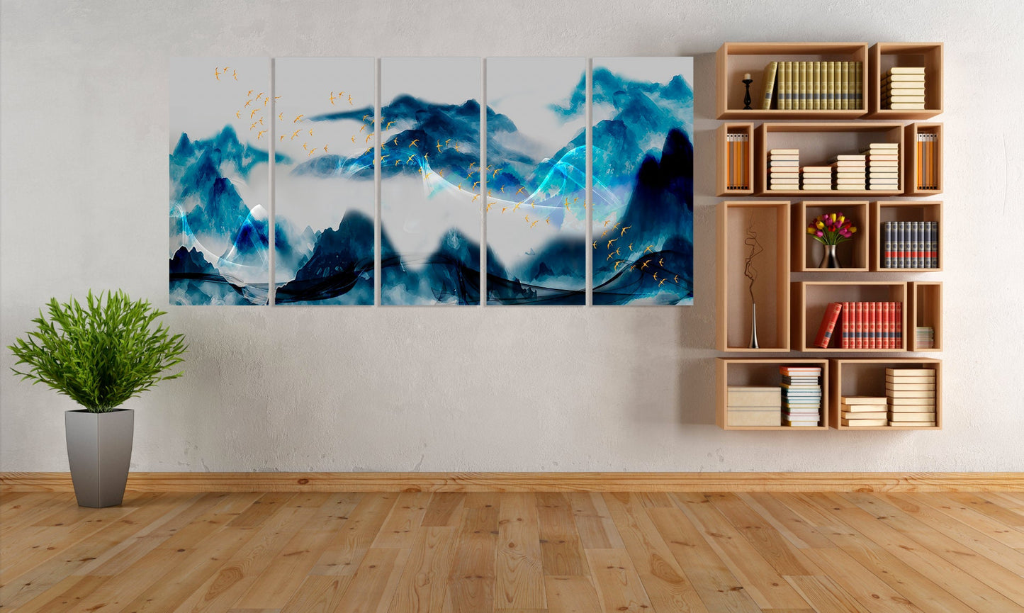 Blue Ridge Mountains Moderne abstrakte Kunst Mehrteilige Leinwand Wanddekoration Abstrakte Wandkunst Extra große Wandkunst Wohnwanddekoration