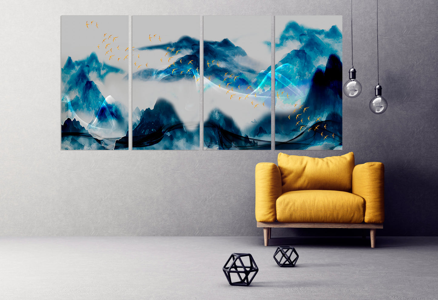 Blue Ridge Mountains Moderne abstrakte Kunst Mehrteilige Leinwand Wanddekoration Abstrakte Wandkunst Extra große Wandkunst Wohnwanddekoration