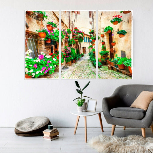 Farbige Straße Aquarell Haus Malerei Home Wand Dekor Vintage Wandkunst Stadt Multi Panel Wandkunst Trendy Wandkunst Stadt Straßenkunst