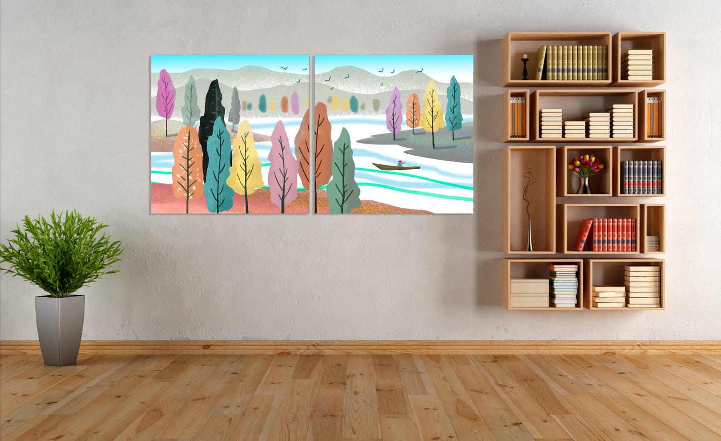 Waldgrünes Leinwandgemälde, Wohnwanddekoration, 3-teiliger Rahmen, Leinwand, weißer Birkenwald, Wandkunst, mehrteilige Leinwand, „Life is better river“