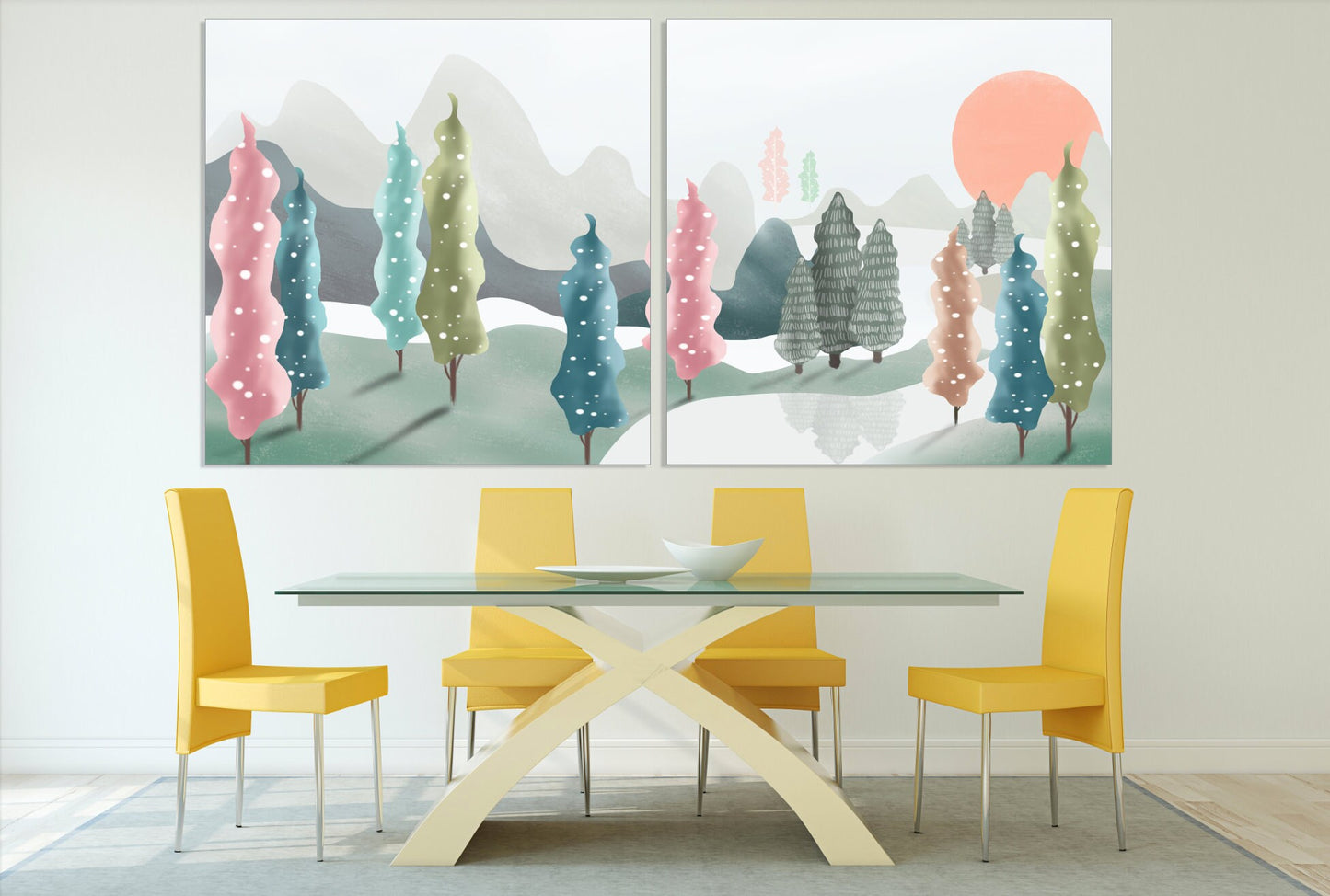 Waldgrünes Leinwandgemälde, Wohnwanddekoration, 3-teiliger Rahmen, Leinwand, weißer Birkenwald, Wandkunst, mehrteilige Leinwand, Wake Forest