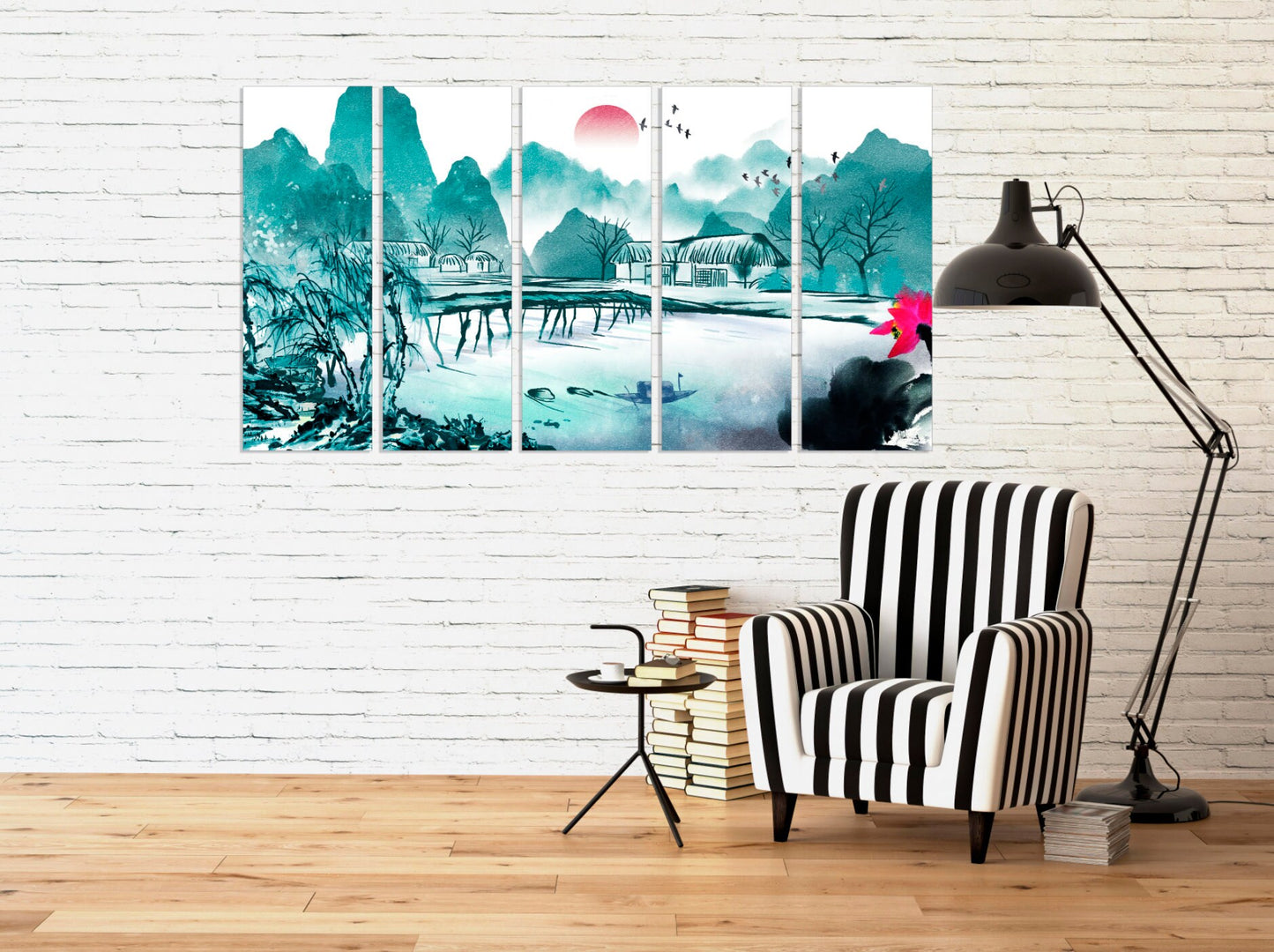 Das Leben ist besser am See Sakura Blüten Outdoor Berge Wandkunst Home Wanddekoration Felsen und Berge 3-teiliger Rahmen Leinwand Seeleben